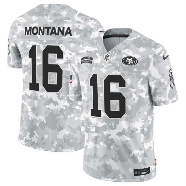 Men's Arctic Camo San Francisco 49ers #16 Joe Montana 2024 F.U.S.E Salute to Service Limited Stitched Football Jersey